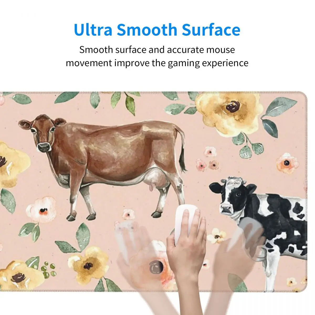 Large Mouse Pad Cow Floral On  - Yellow Laptop Accessories のレビューと価格
