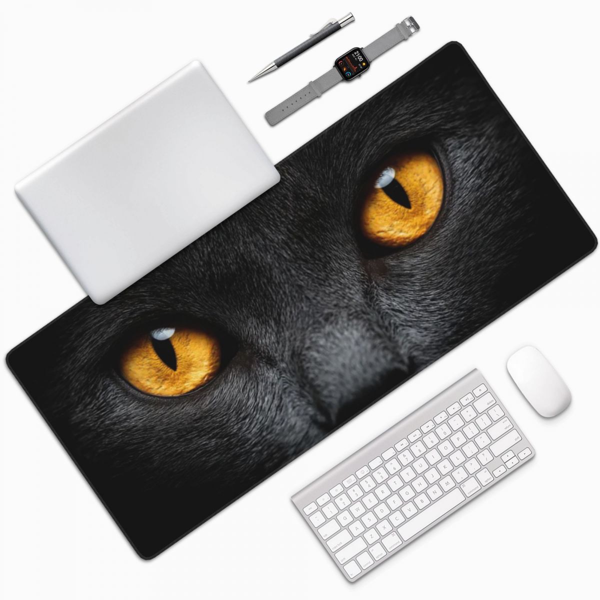 Black Cat Face And Yellow Eyes - Yellow Laptop Accessories のレビューと価格