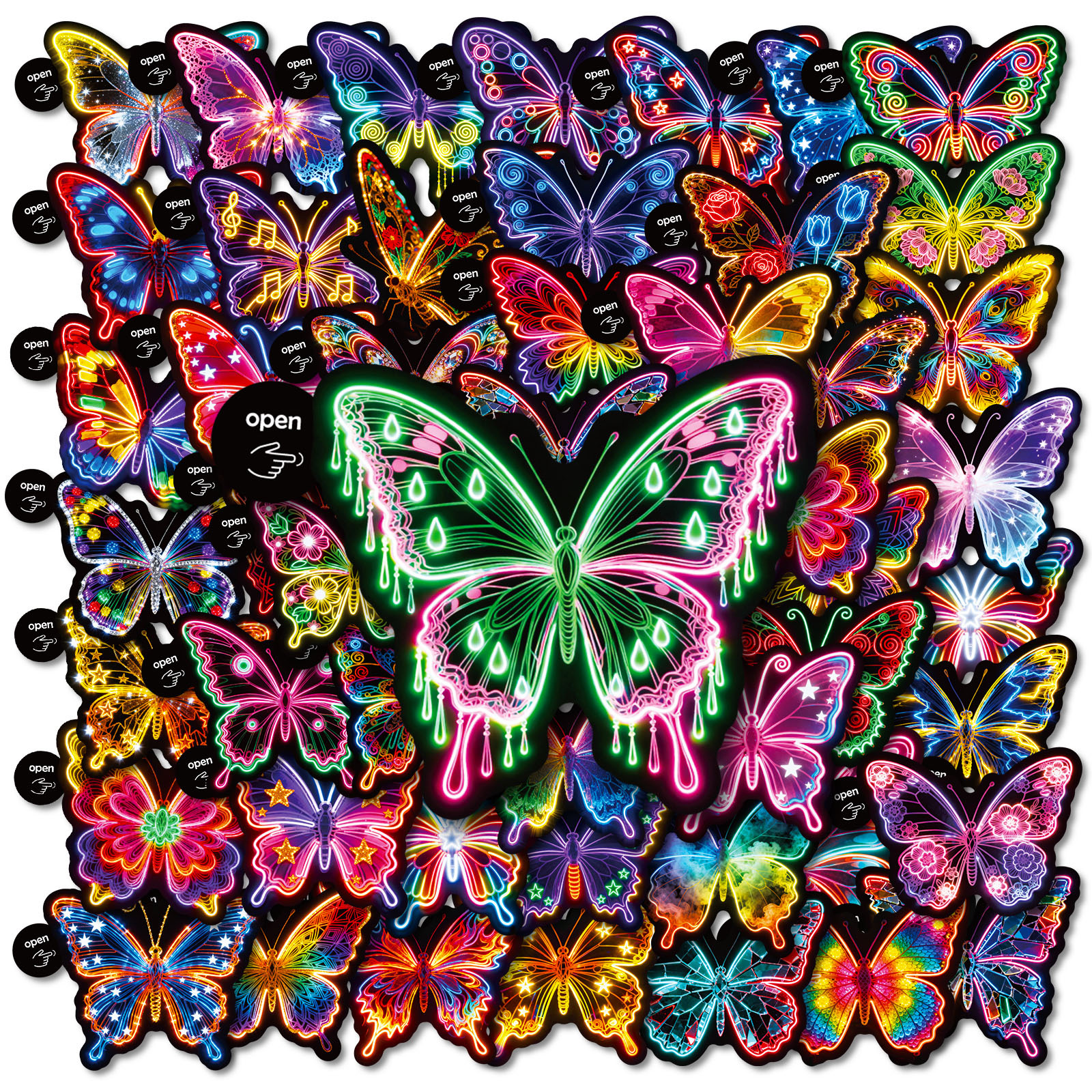 50Pcs Easy Peel Neon Butterfly - Laptop Accessories Girly のレビューと価格