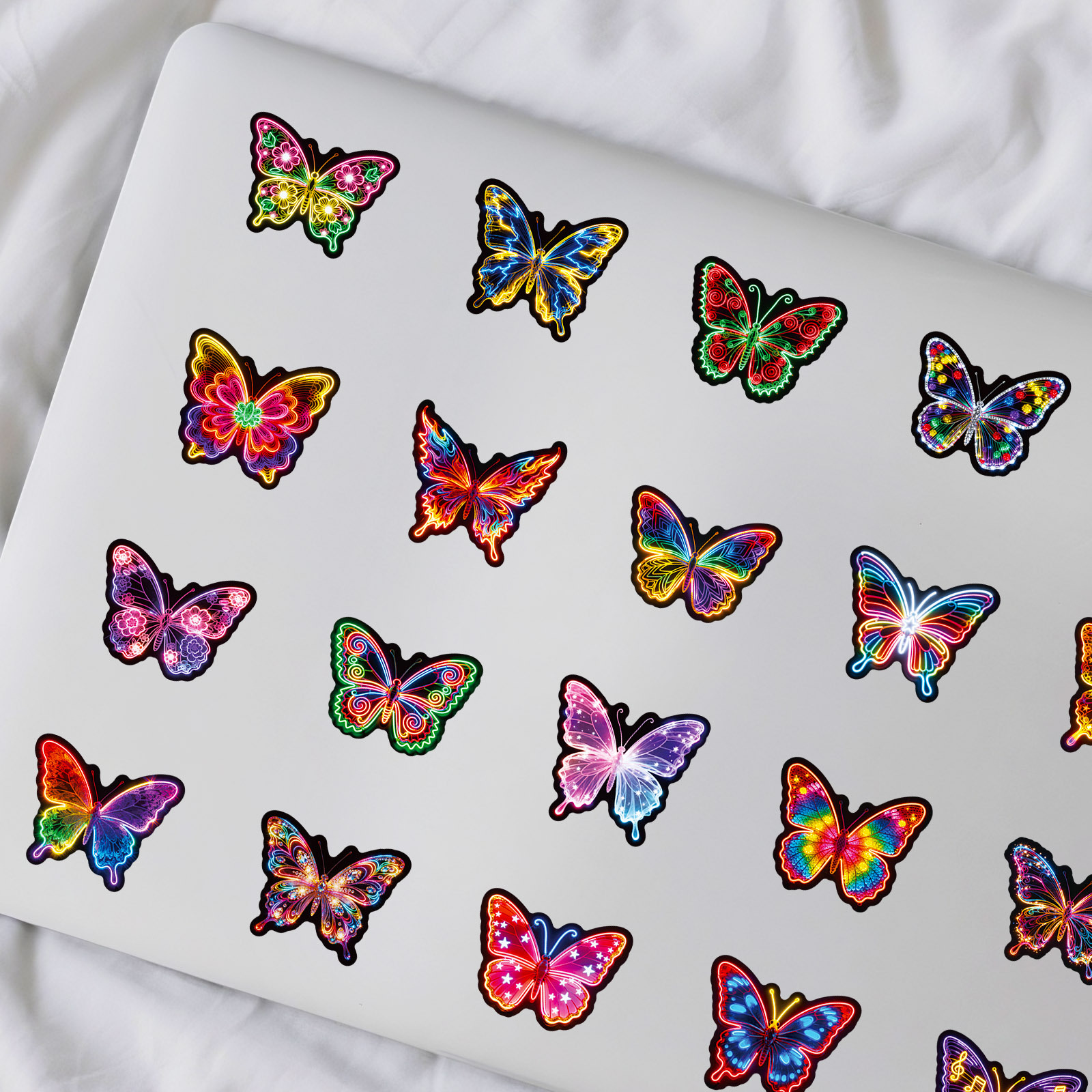 50Pcs Easy Peel Neon Butterfly - Laptop Accessories Girly のレビューと価格